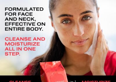GamePlan Sport Wipes cleanse and moisturize in one step. Formulated for face and neck, effective on entire body.