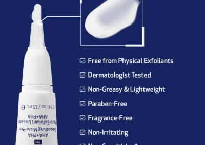 Obagi Lip Therapy AHA+PHA Smoothing Micro-Peel Features - free from physical exfoliants, dermatologist tested, lightweight, non-greasy, paraben-free, fragrance-free, non-irritating, non-sensitizing
