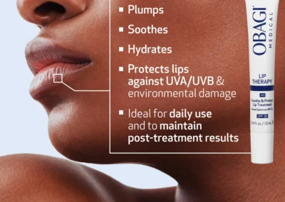 Obagi Lip Therapy AM plumps, smoothes, hydrates, provides UVA/UVB protection, and is ideal for daily use and post-treatment